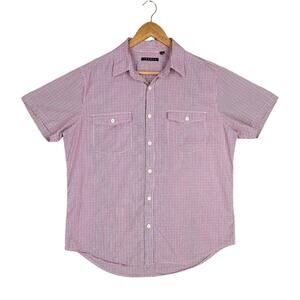 THEORY REYNOLD S. VECTOR SHIRT – MEN’S L – RED/BLUE CHECK – 100% COTTON